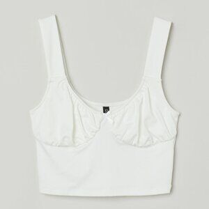 H&M | White Ruched Cami Crop Top | Sz Medium